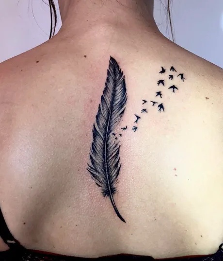 Quill Feather Feminine Spine Tattoo for Women