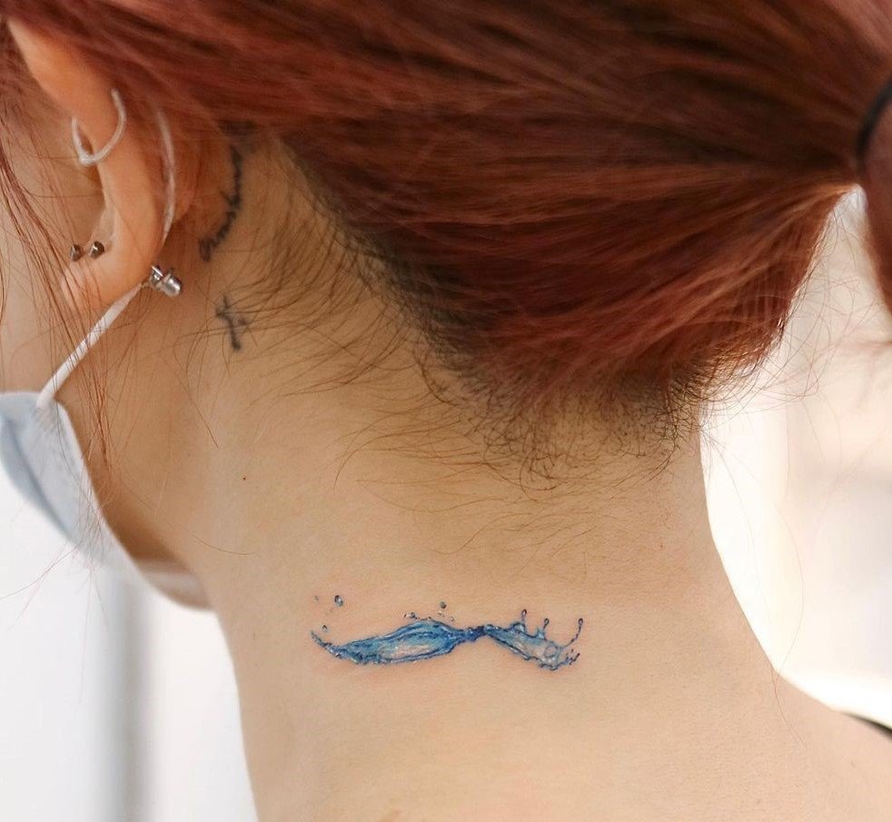 Watercolor Waves Neck Tattoo