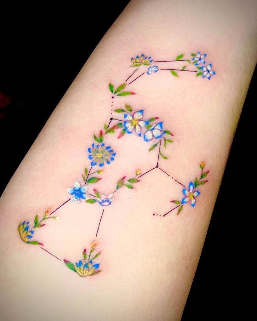 Aquarius Floral Constellation Sleeves Tattoo