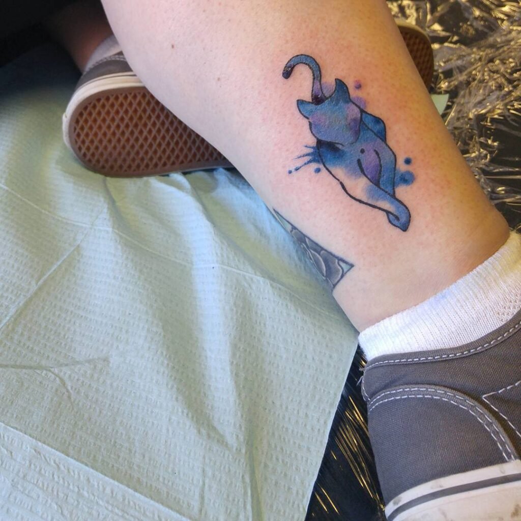Watercolor Cat Ankle Tattoo