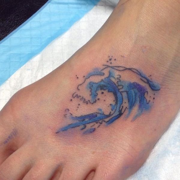 Watercolor Waves Foot Tattoo