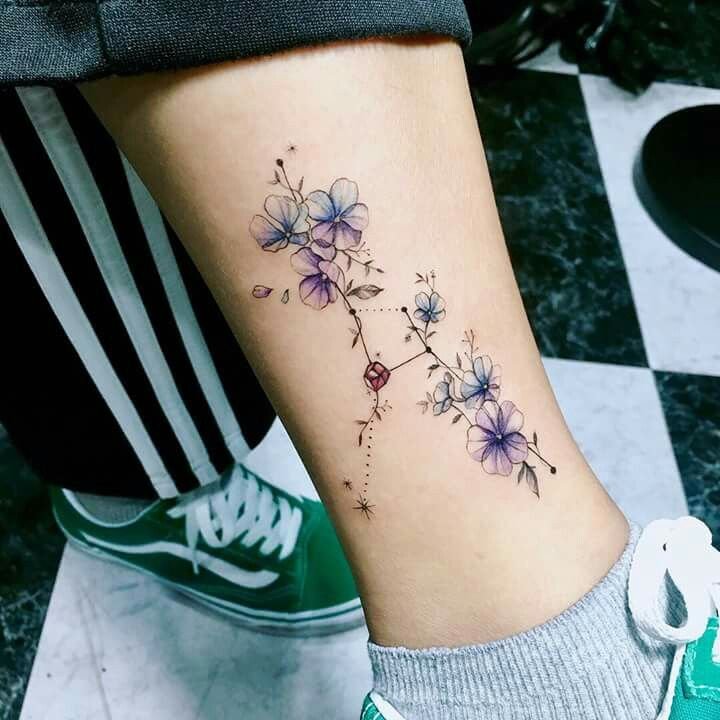 Aquarius Floral Constellation Ankle Tattoo