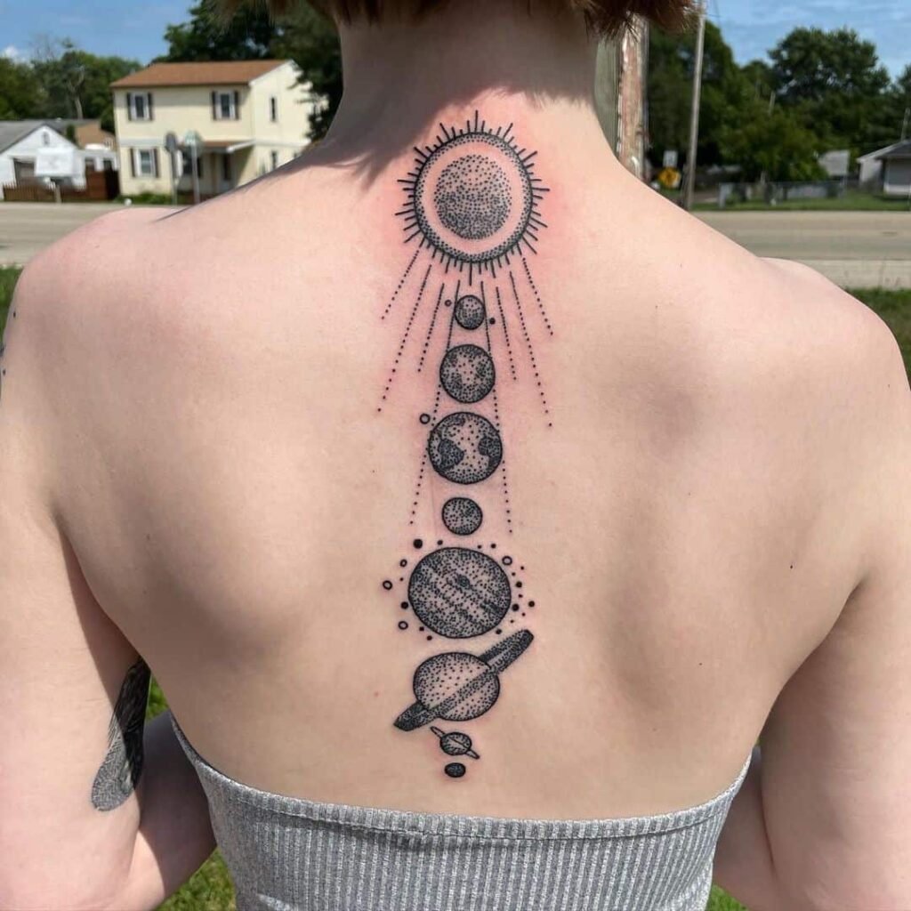 Astronomical Elements Spine Tattoo for Women