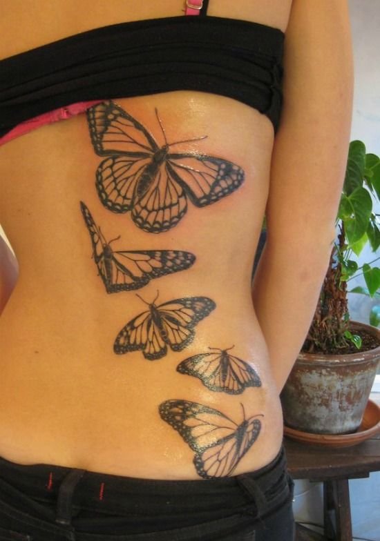 Butterfly Feminine Spine Cascade Tattoo for Women