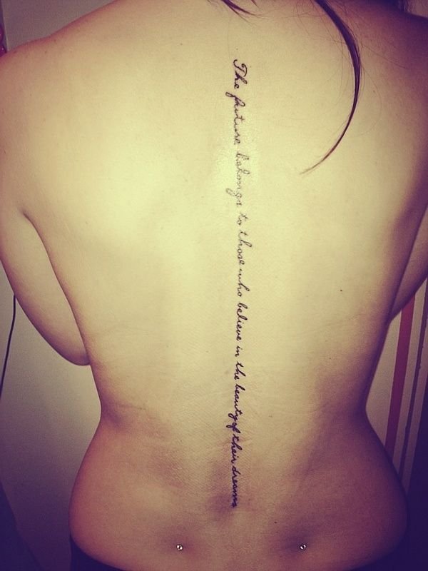 Script Inspirated Feminine Spine Tattoo for Women