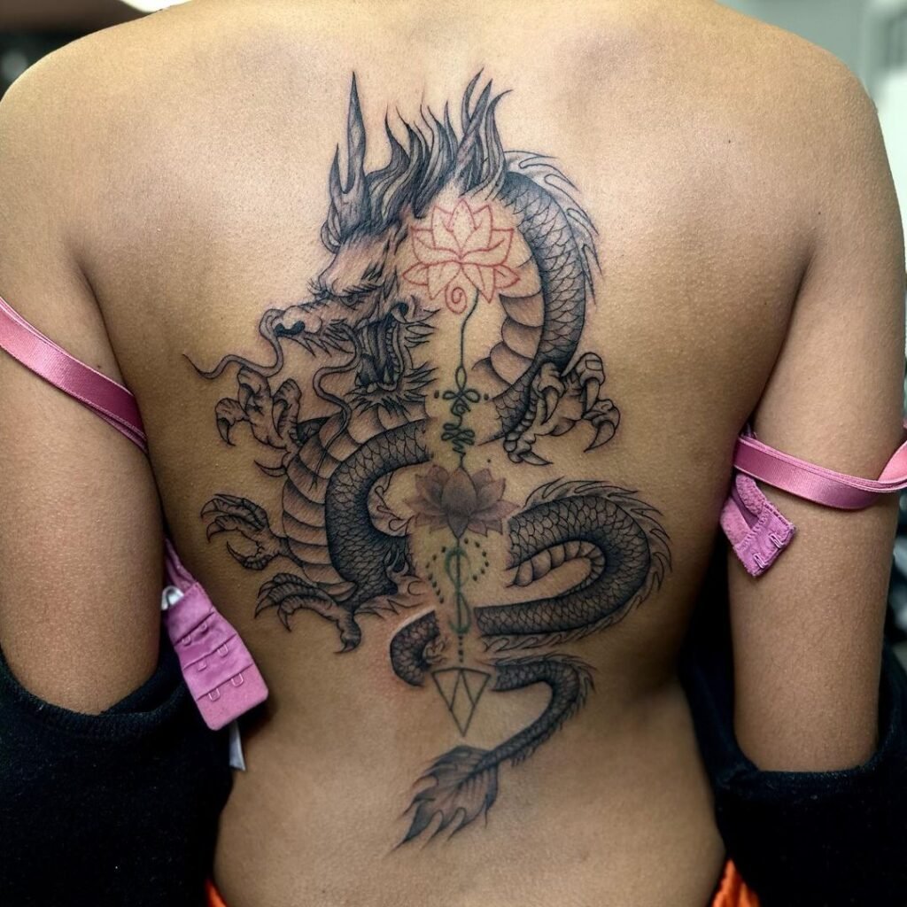 Dragon Feminine Spine Tattoo for Women