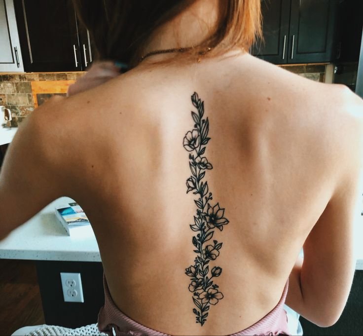 Floral Vine Feminine Spine Tattoo for Women