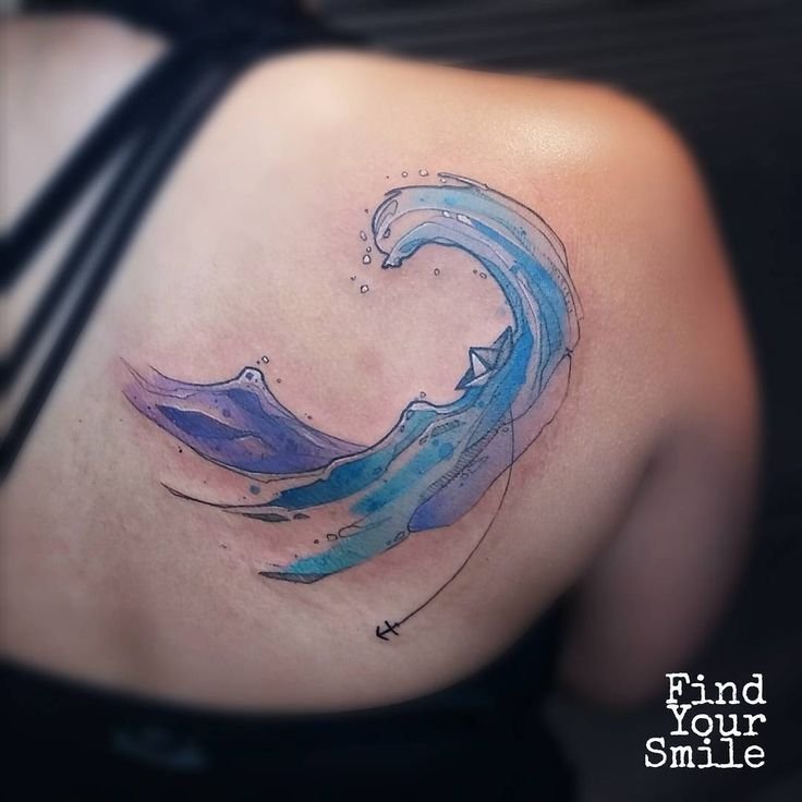 Watercolor Waves Back Tattoo