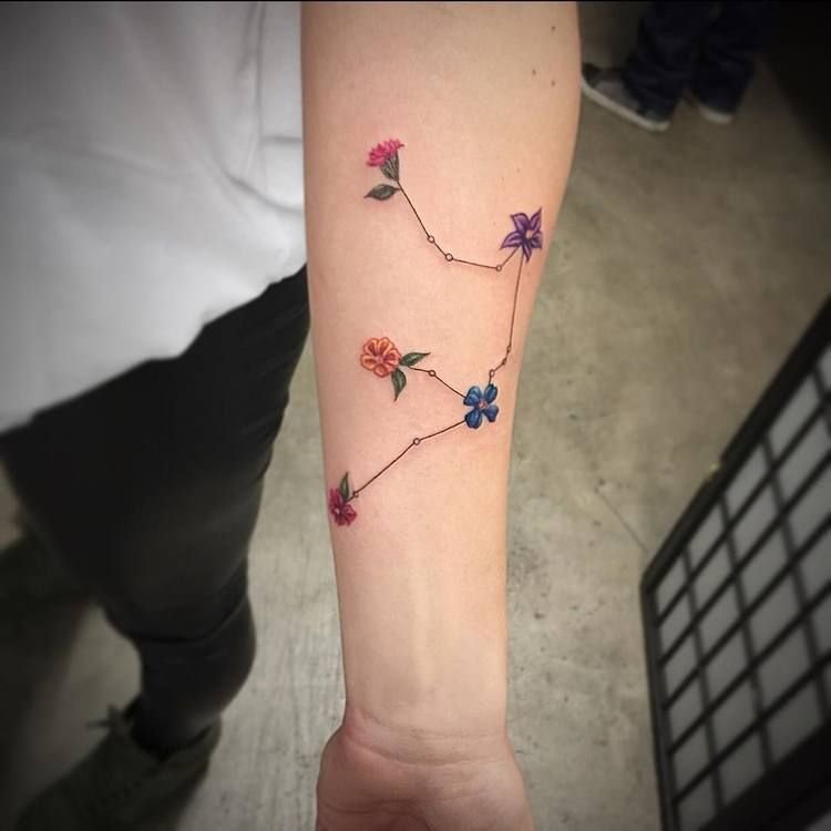 Aquarius Floral Constellation Forearm Tattoo