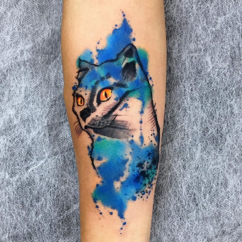 Watercolor Cat Forearm Tattoo