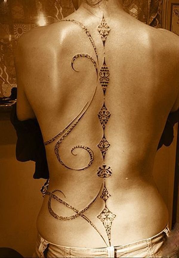 Lace Motif Spine Tattoo for Women