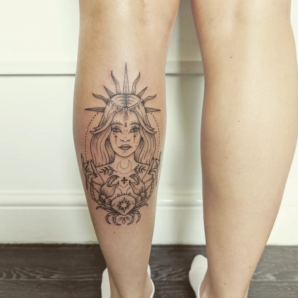 Zodiac Mandala Leg Tattoo
