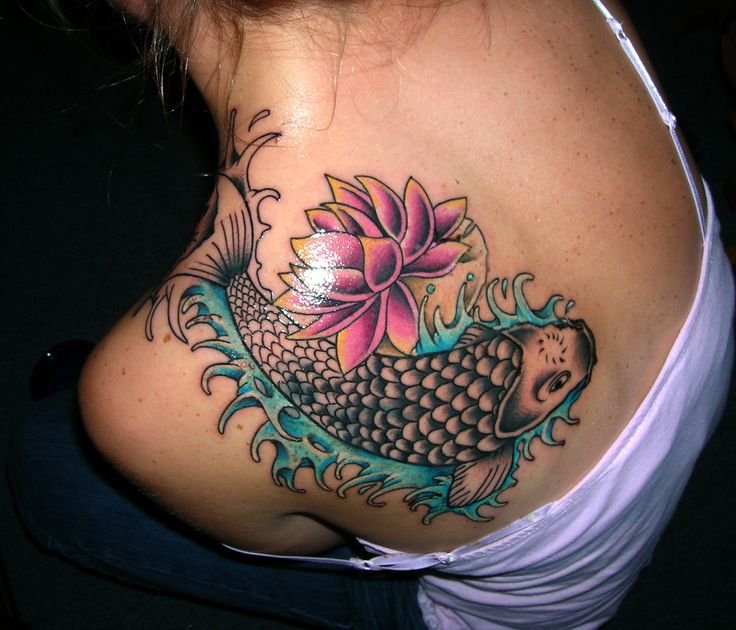 Aquarius Lotus Shoulder Tattoo