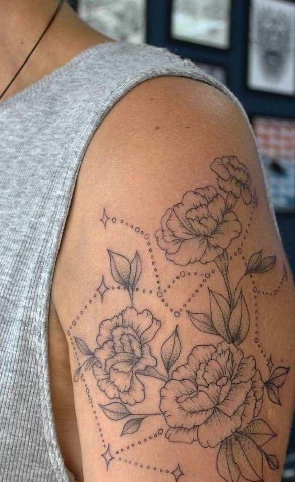 Aquarius Floral Constellation Shoulder Tattoo