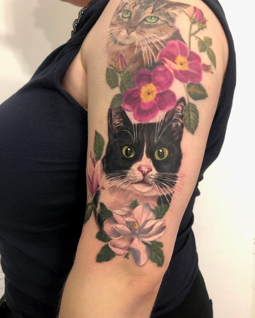 Realistic Cat Shoulder Tattoo