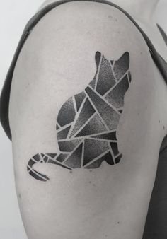 Geometric Cat Shoulder Tattoo