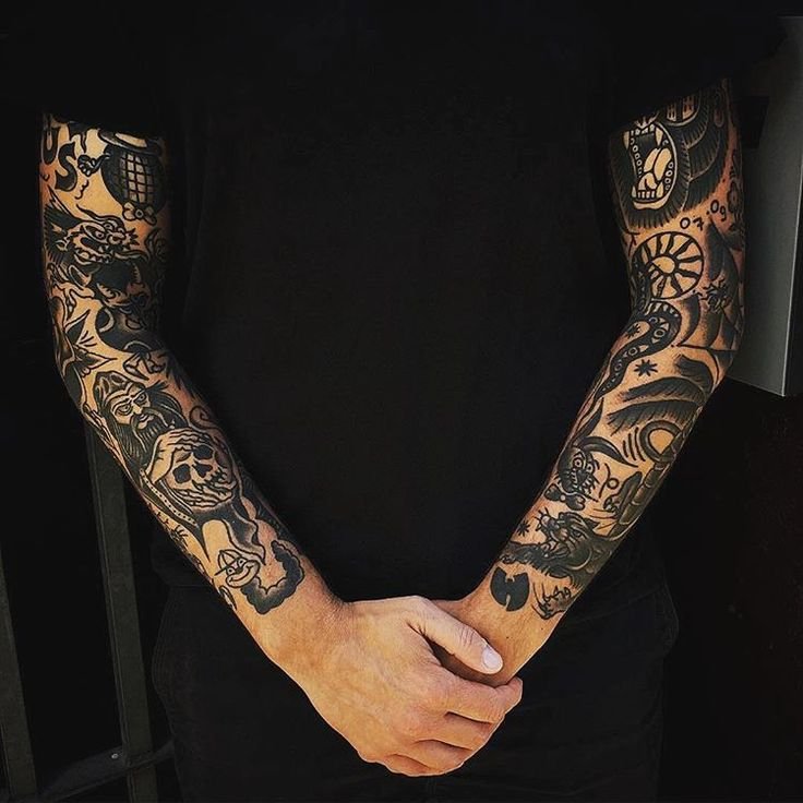 Black Patchwork Tattoo Sleeve