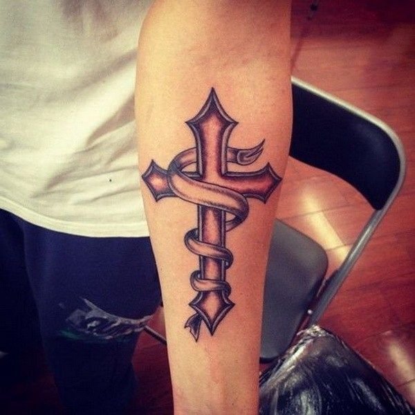 cross tattoos on forearm for men