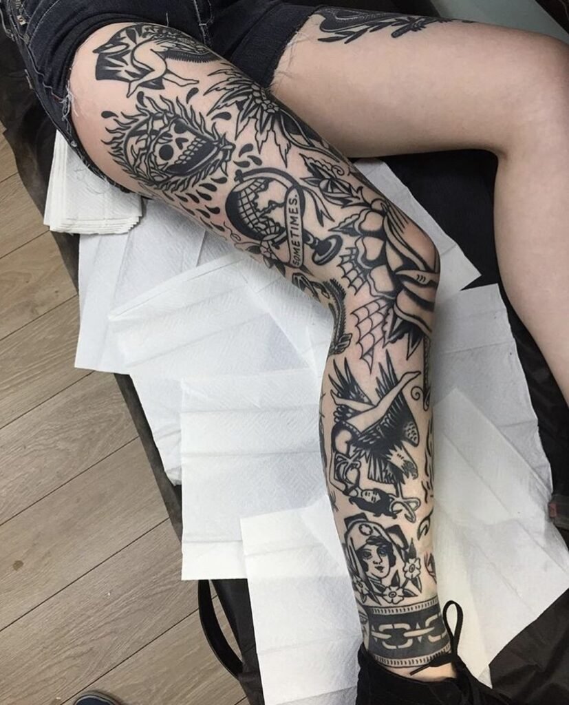 Neo-Traditional Patchwork Tattoo Sleeve