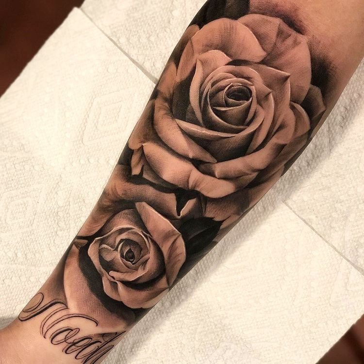 forearm rose tattoos for men