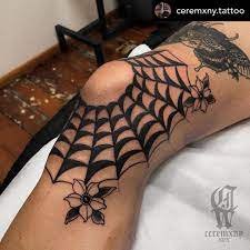 knee tattoo spiderweb