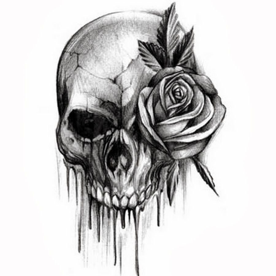 black and white skull rose tattoo