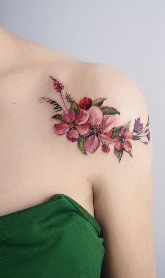 cherry blossom shoulder tattoo
