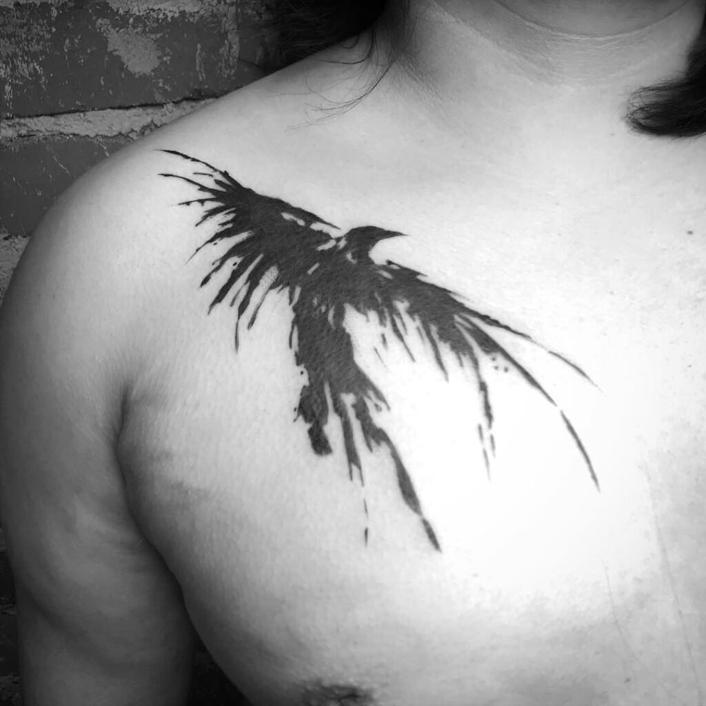chest crow tattoo