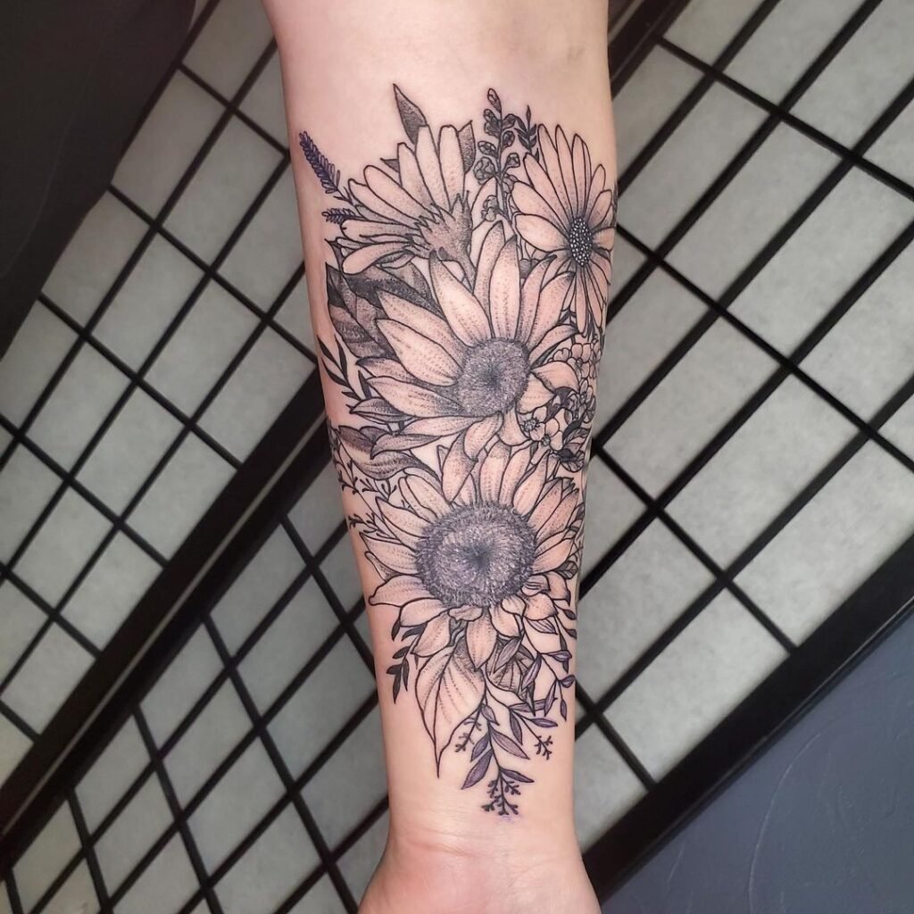 sunflower and daisy tattoo