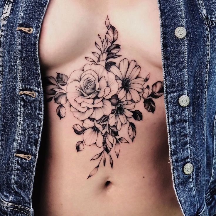 flower sternum tattoo