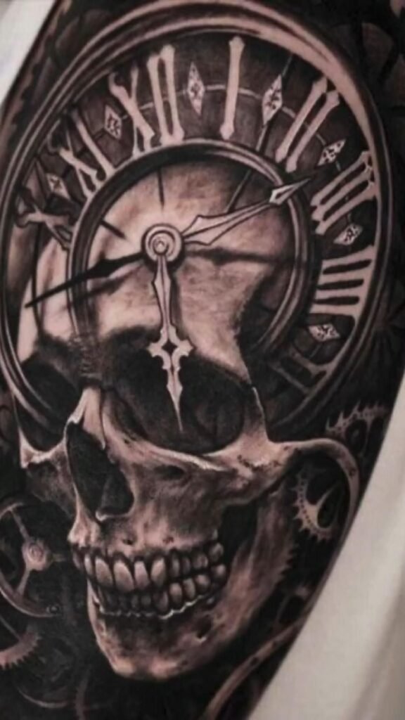 skull and clock tattoo