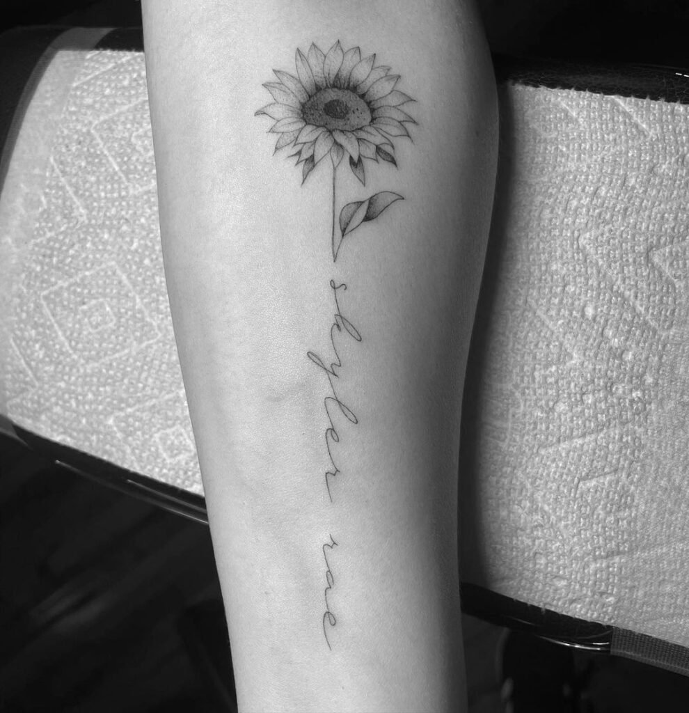 sunflower fineline tattoo