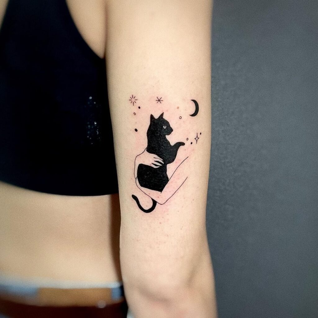 minimalist blackcat tattoo