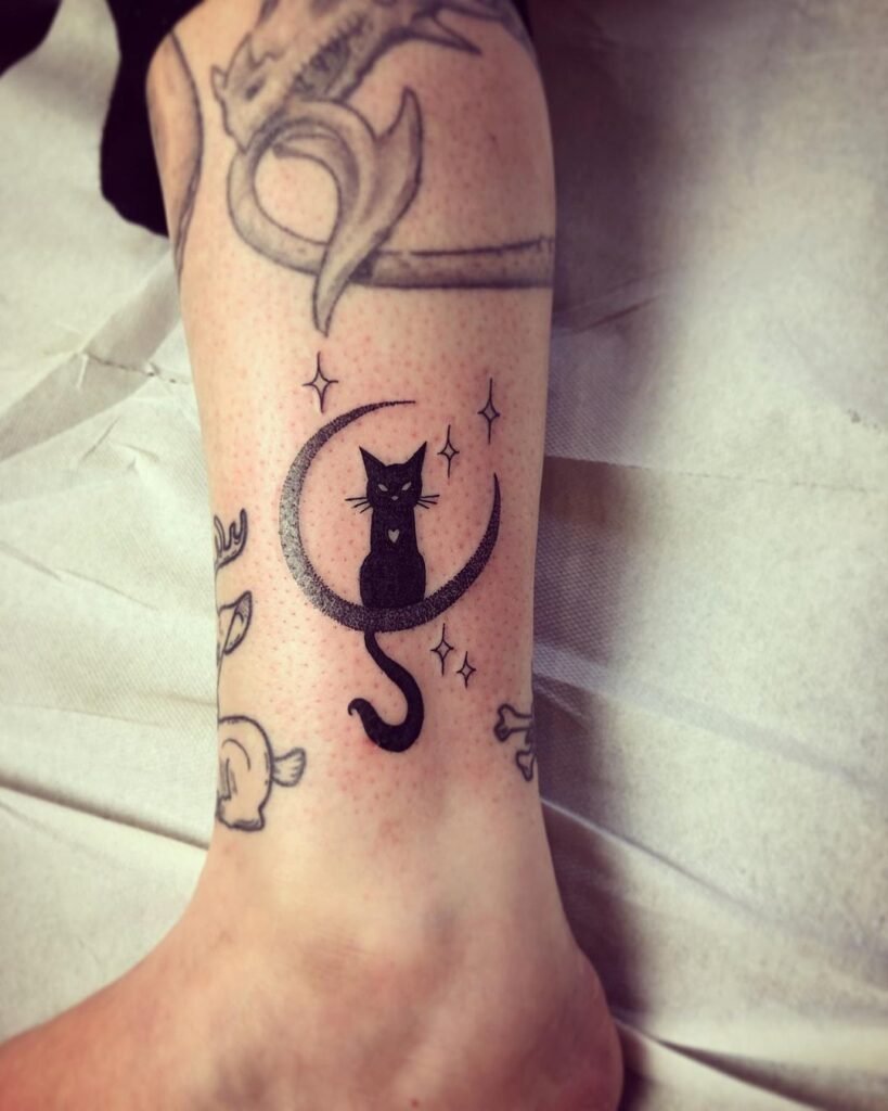 Moon Black Cat Tattoo