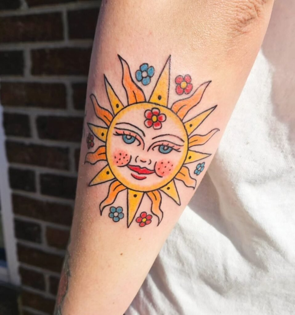 watercolor sun tattoo